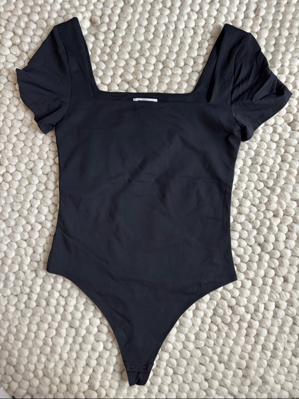 Aritzia Black Square Neck Short Sleeve Black Bodysuit, new without tags